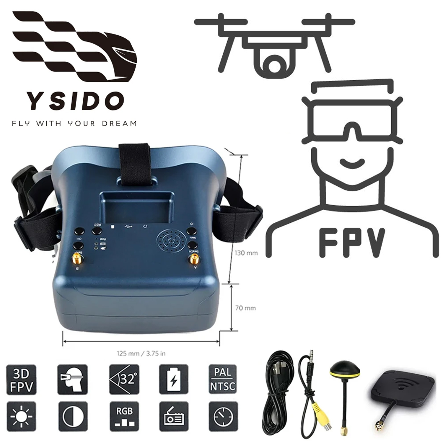 Drone Racing Goggles - FPVゴーグル 008D 5.8G 40CH 4.3インチ ビデオヘッドセット