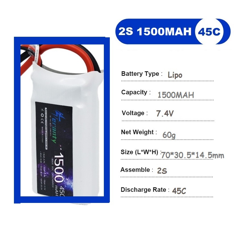 2 個 7.4V Lipo 2S バッテリー 1500mah - Drone Racing Battery のレビューと価格