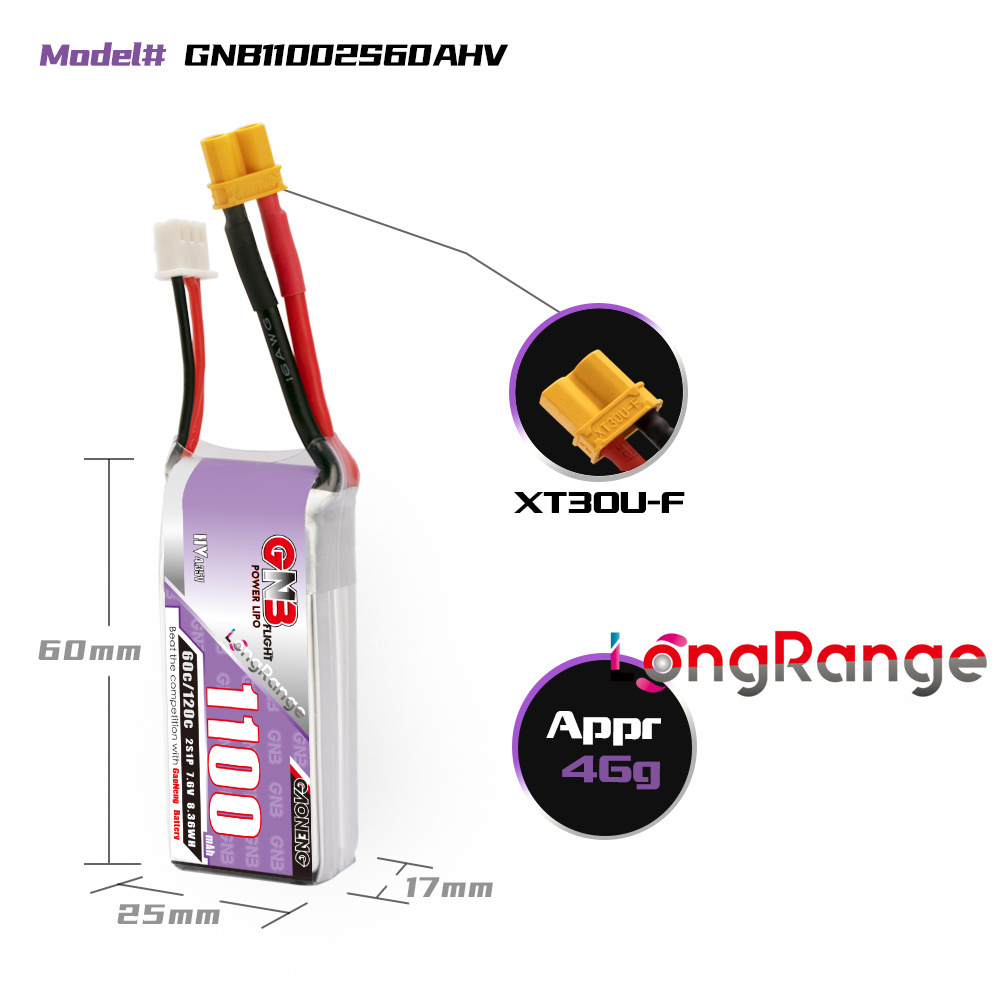 GNB 1100mAh 2S 3S 4S 6S 60C/12 - Drone Racing Battery のレビューと価格