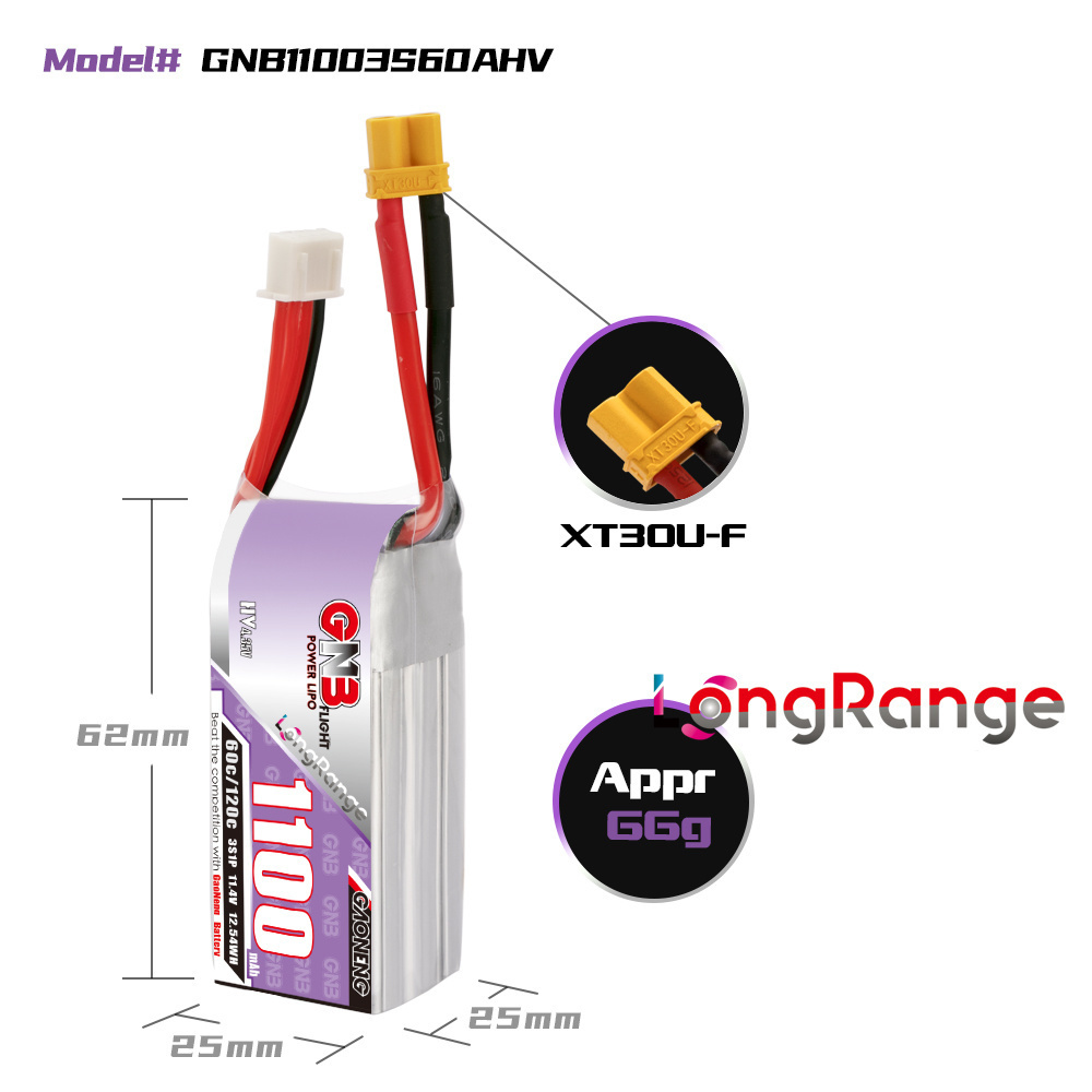 GNB 1100mAh 2S 3S 4S 6S 60C/12 - Drone Racing Battery のレビューと価格